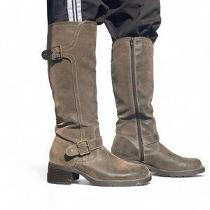 Brown Knee-High Boots with Buckle Detail